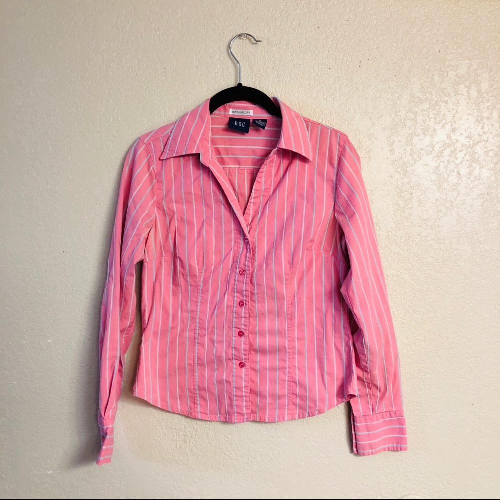 Pink/Silver Vertical Stripe Button-down Shirt (M)